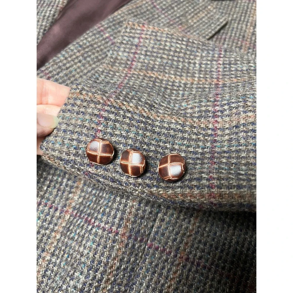 Vintage Wool Tweed Blazer‎ 46L Trophy Club Brown Plaid Academia Heritage Jacket